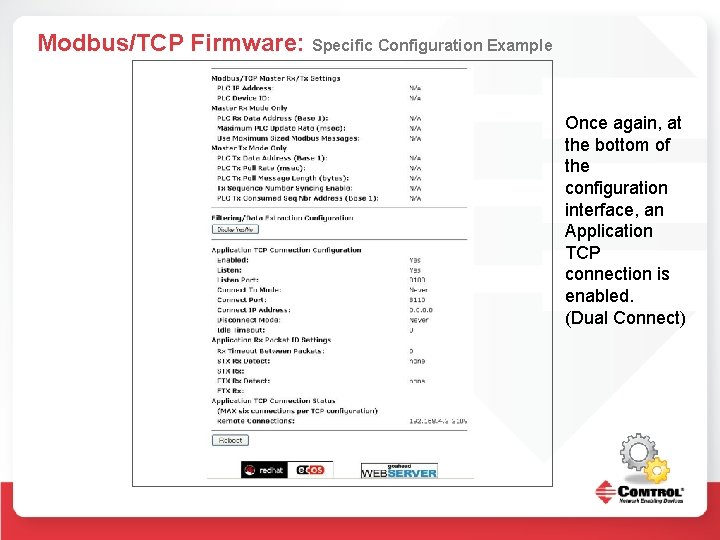 Modbus/TCP Firmware: Specific Configuration Example Once again, at the bottom of the configuration interface,