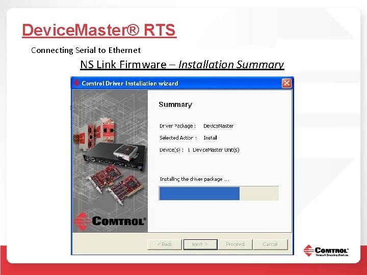 Device. Master® RTS Connecting Serial to Ethernet NS Link Firmware – Installation Summary 