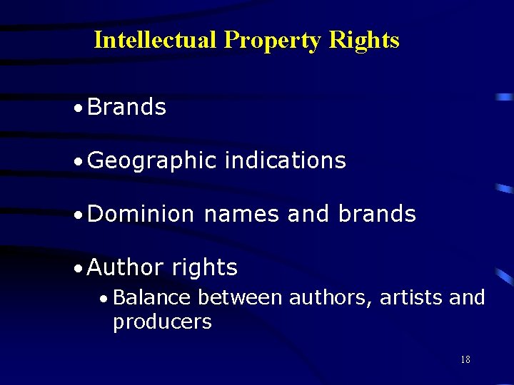Intellectual Property Rights · Brands · Geographic indications · Dominion names and brands ·