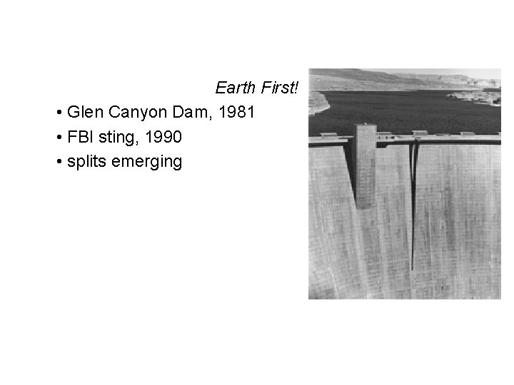 Earth First! • Glen Canyon Dam, 1981 • FBI sting, 1990 • splits emerging