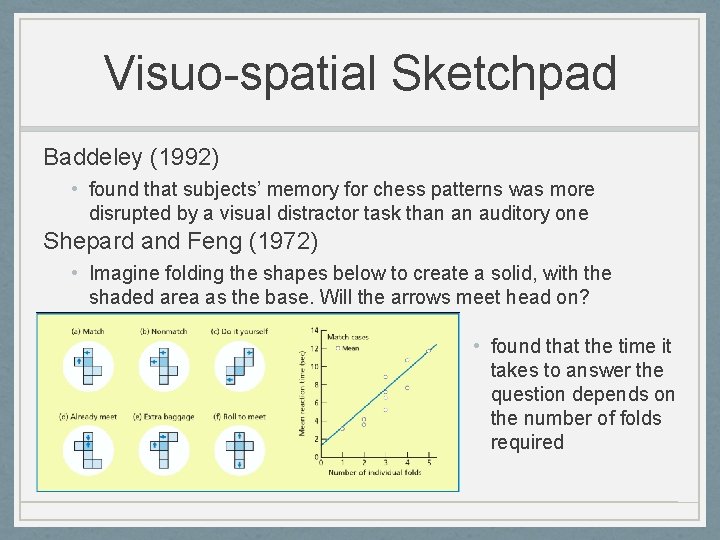 Visuo-spatial Sketchpad Baddeley (1992) • found that subjects’ memory for chess patterns was more