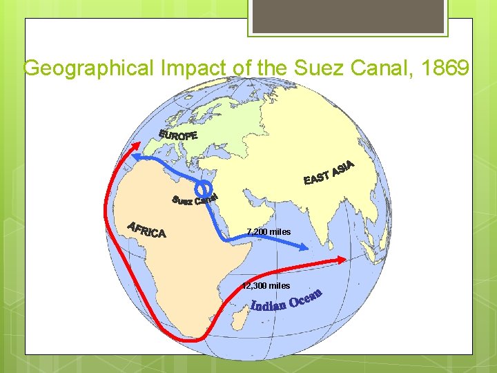 Geographical Impact of the Suez Canal, 1869 7, 200 miles 12, 300 miles 