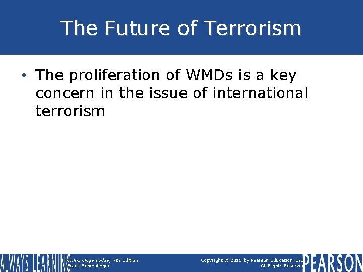 The Future of Terrorism • The proliferation of WMDs is a key concern in The Future of Terrorism • The proliferation of WMDs is a key concern in