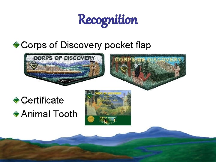 Recognition Corps of Discovery pocket flap Certificate Animal Tooth 