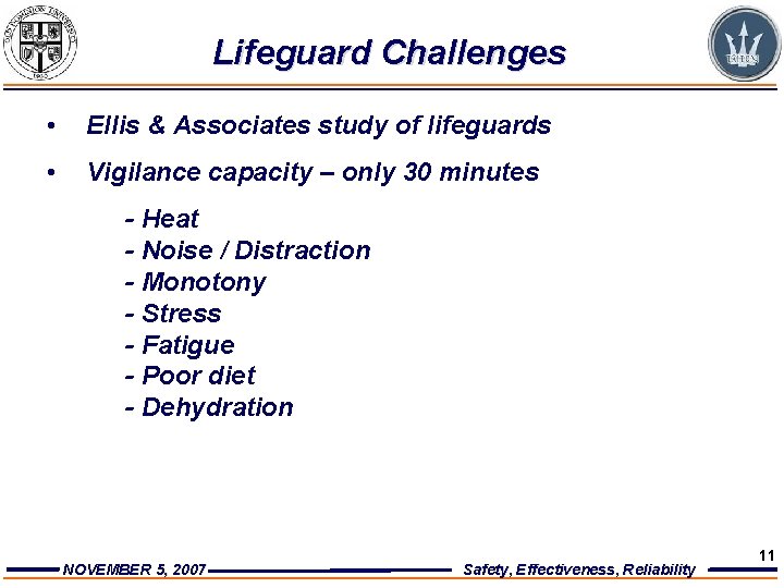 Lifeguard Challenges • Ellis & Associates study of lifeguards • Vigilance capacity – only