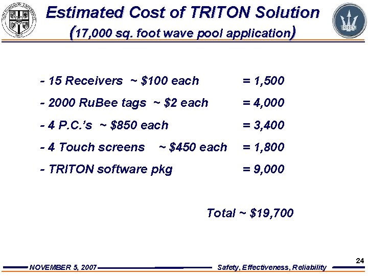 Estimated Cost of TRITON Solution (17, 000 sq. foot wave pool application) - 15