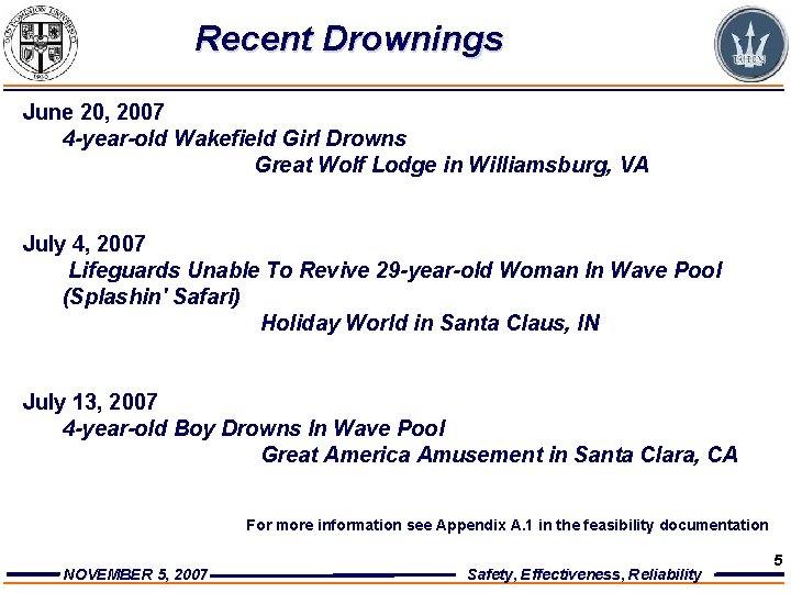 Recent Drownings June 20, 2007 4 -year-old Wakefield Girl Drowns Great Wolf Lodge in