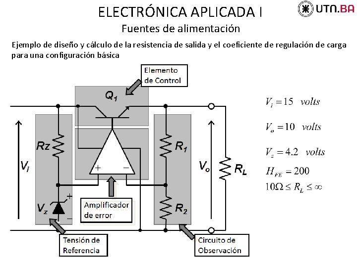 ELECTRÓNICA APLICADA I Fuentes de alimentación Ejemplo de diseño y cálculo de la resistencia