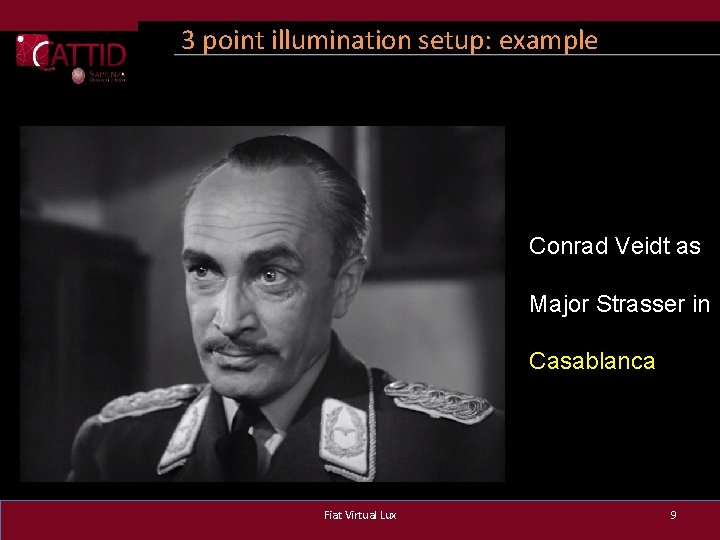 3 point illumination setup: example Conrad Veidt as Major Strasser in Casablanca Fiat Virtual