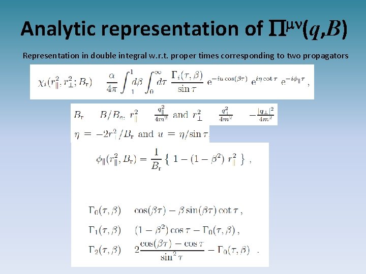 Analytic representation of Pmn(q, B) Representation in double integral w. r. t. proper times