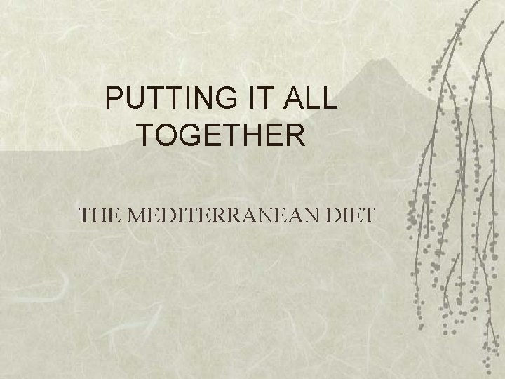 PUTTING IT ALL TOGETHER THE MEDITERRANEAN DIET 