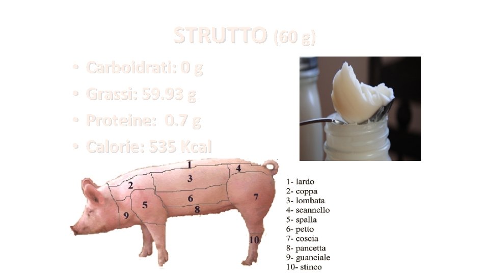 STRUTTO (60 g) • • Carboidrati: 0 g Grassi: 59. 93 g Proteine: 0.