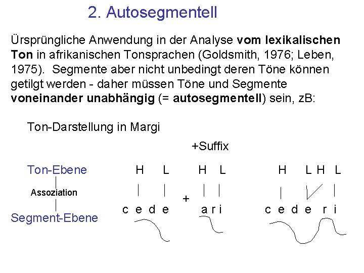 2. Autosegmentell Ürsprüngliche Anwendung in der Analyse vom lexikalischen Ton in afrikanischen Tonsprachen (Goldsmith,