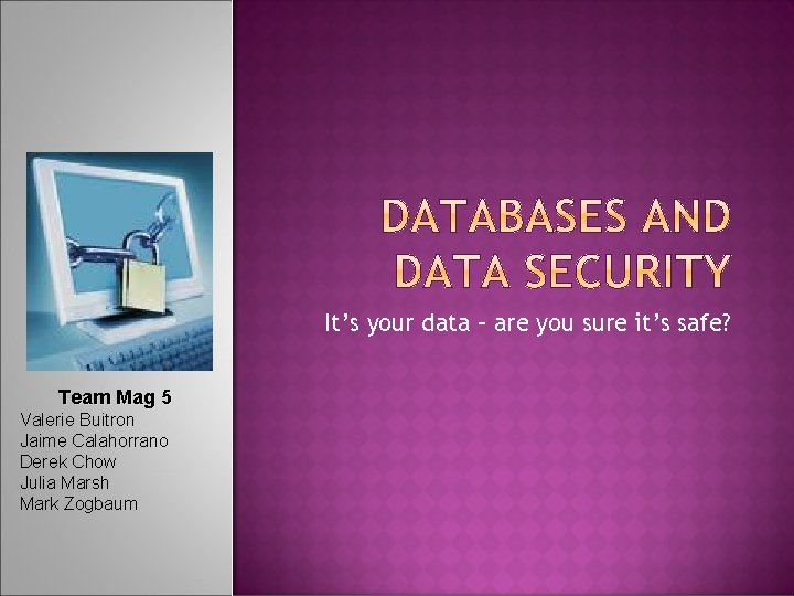 It’s your data – are you sure it’s safe? Team Mag 5 Valerie Buitron