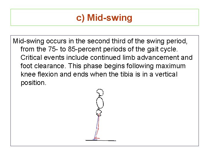 c) Mid-swing occurs in the second third of the swing period, from the 75