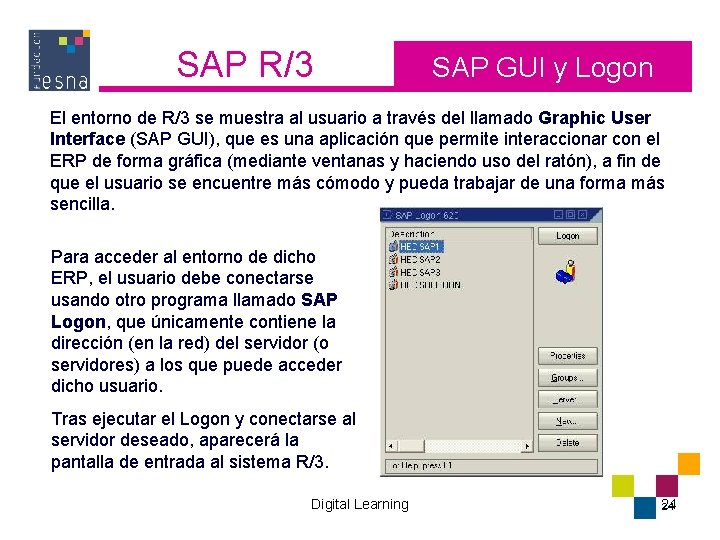 SAP R/3 SAP GUI y Logon El entorno de R/3 se muestra al usuario