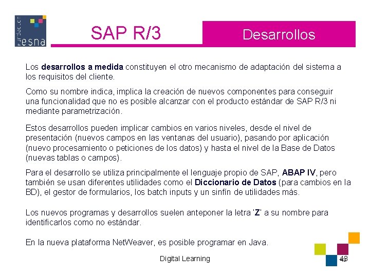 SAP R/3 Desarrollos Los desarrollos a medida constituyen el otro mecanismo de adaptación del