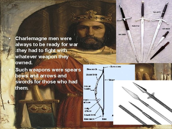  • Charlemagne men were always to be ready for war . they had