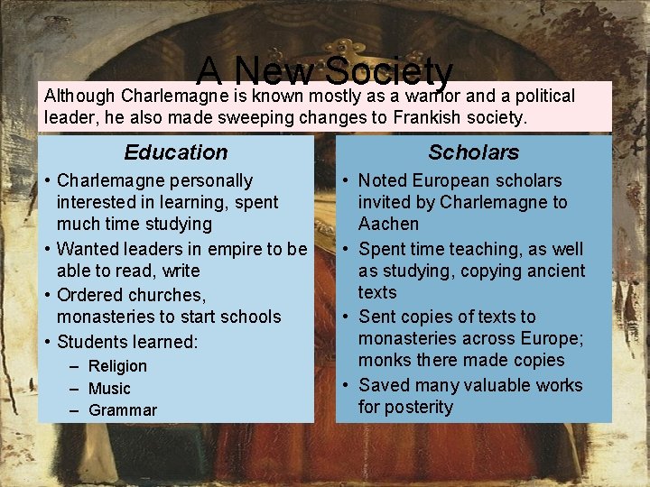 A New Society Although Charlemagne is known mostly as a warrior and a political
