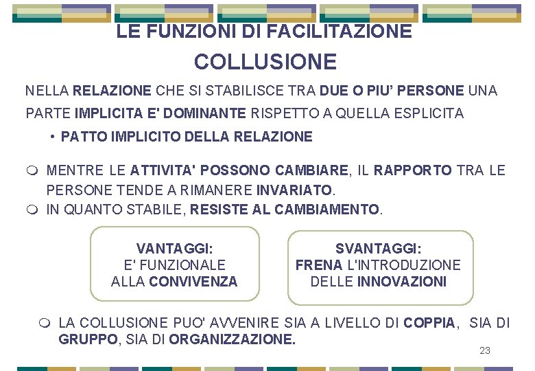 LE FUNZIONI DI FACILITAZIONE COLLUSIONE NELLA RELAZIONE CHE SI STABILISCE TRA DUE O PIU’ LE FUNZIONI DI FACILITAZIONE COLLUSIONE NELLA RELAZIONE CHE SI STABILISCE TRA DUE O PIU’