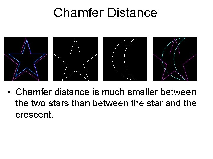 Chamfer Distance • Chamfer distance is much smaller between the two stars than between Chamfer Distance • Chamfer distance is much smaller between the two stars than between