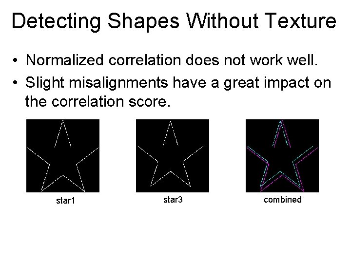 Detecting Shapes Without Texture • Normalized correlation does not work well. • Slight misalignments Detecting Shapes Without Texture • Normalized correlation does not work well. • Slight misalignments