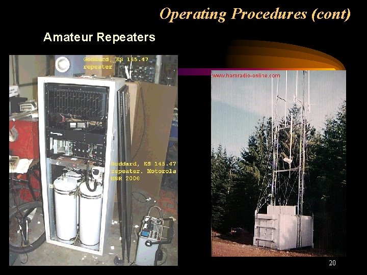 Operating Procedures (cont) Amateur Repeaters 20 