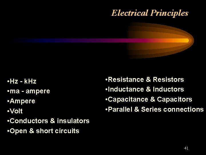 Electrical Principles • Hz - k. Hz • ma - ampere • Ampere •