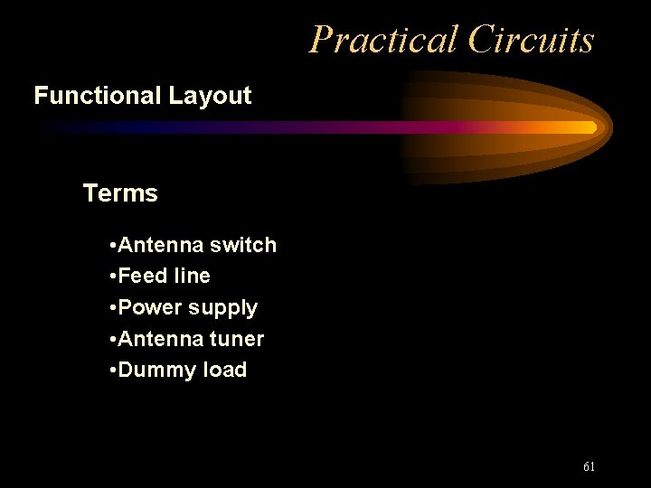 Practical Circuits Functional Layout Terms • Antenna switch • Feed line • Power supply