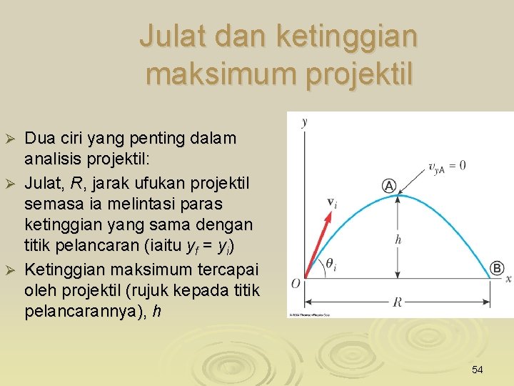 Julat dan ketinggian maksimum projektil Dua ciri yang penting dalam analisis projektil: Ø Julat,