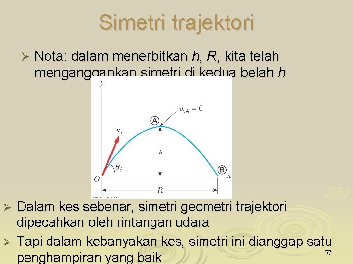 Simetri trajektori Ø Nota: dalam menerbitkan h, R, kita telah menganggapkan simetri di kedua