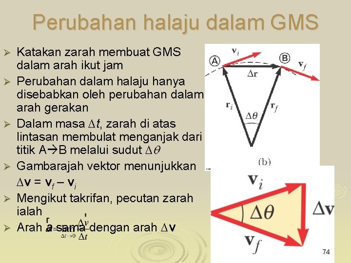 Perubahan halaju dalam GMS Ø Ø Ø Katakan zarah membuat GMS dalam arah ikut