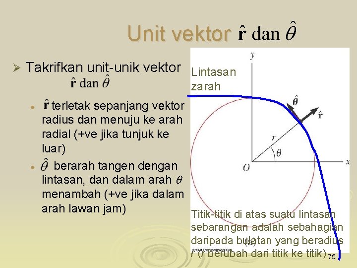 Unit vektor Ø Takrifkan unit-unik vektor Lintasan zarah l l terletak sepanjang vektor radius