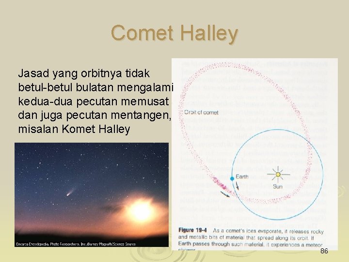 Comet Halley Jasad yang orbitnya tidak betul-betul bulatan mengalami kedua-dua pecutan memusat dan juga