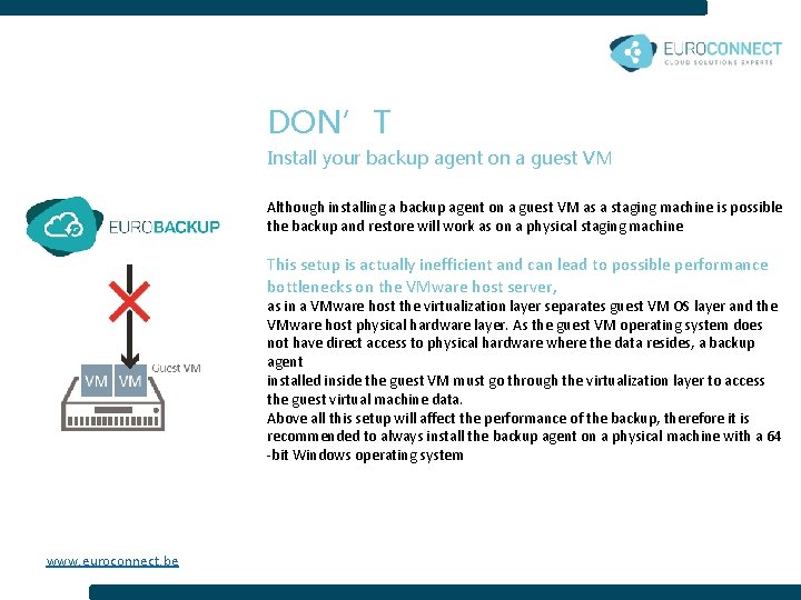 DON’T Install your backup agent on a guest VM Although installing a backup agent