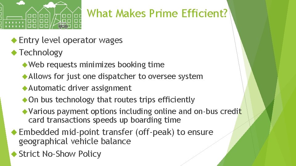 What Makes Prime Efficient? Entry level operator wages Technology Web requests minimizes booking time