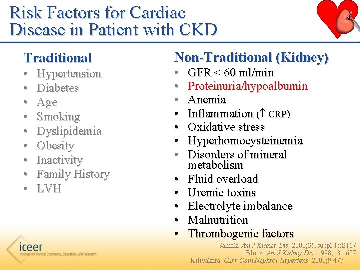 Risk Factors for Cardiac Disease in Patient with CKD Traditional • • • Hypertension