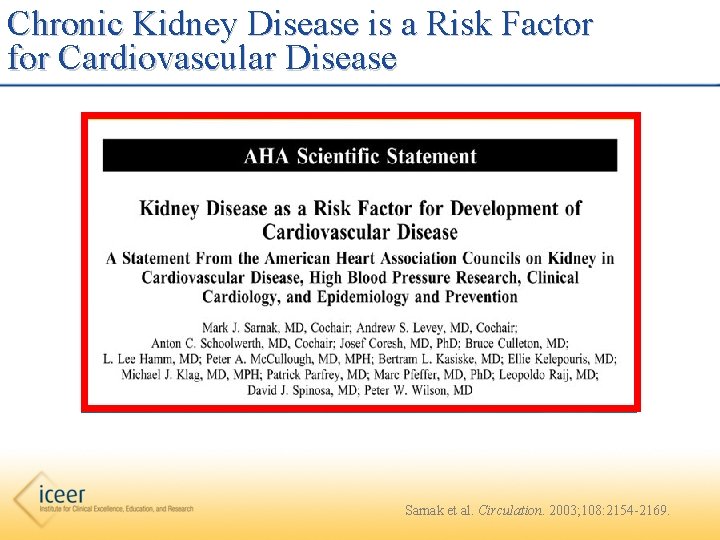 Chronic Kidney Disease is a Risk Factor for Cardiovascular Disease Sarnak et al. Circulation.