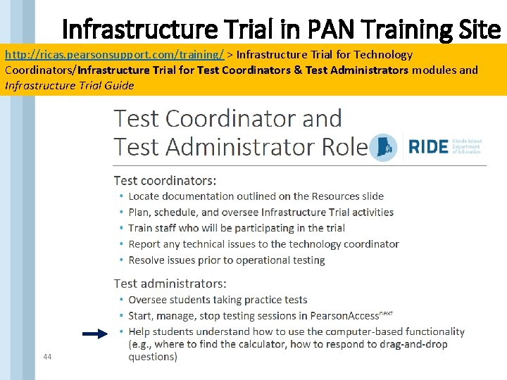 Infrastructure Trial in PAN Training Site http: //ricas. pearsonsupport. com/training/ > Infrastructure Trial for