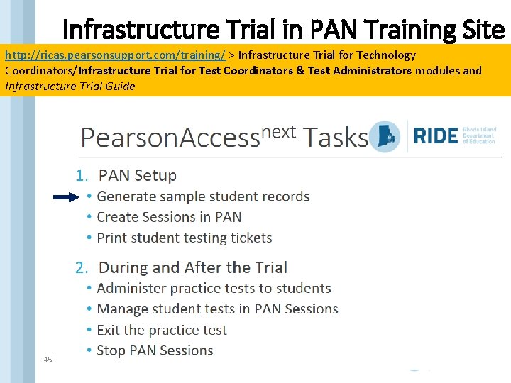 Infrastructure Trial in PAN Training Site http: //ricas. pearsonsupport. com/training/ > Infrastructure Trial for