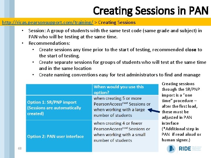 Creating Sessions in PAN http: //ricas. pearsonsupport. com/training/ > Creating Sessions • Session: A