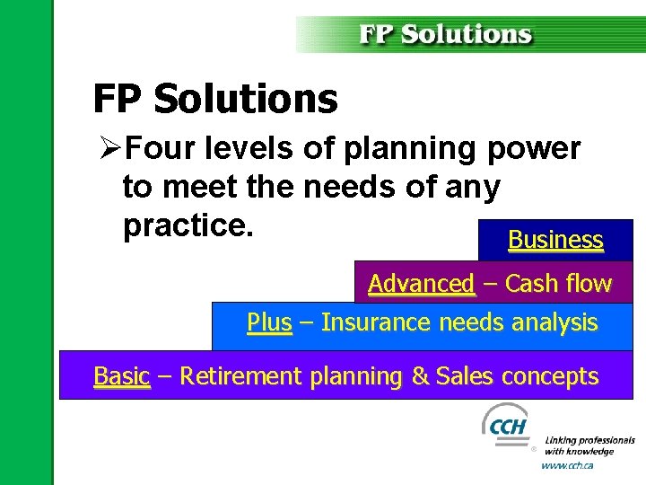 FP Solutions ØFour levels of planning power to meet the needs of any practice.