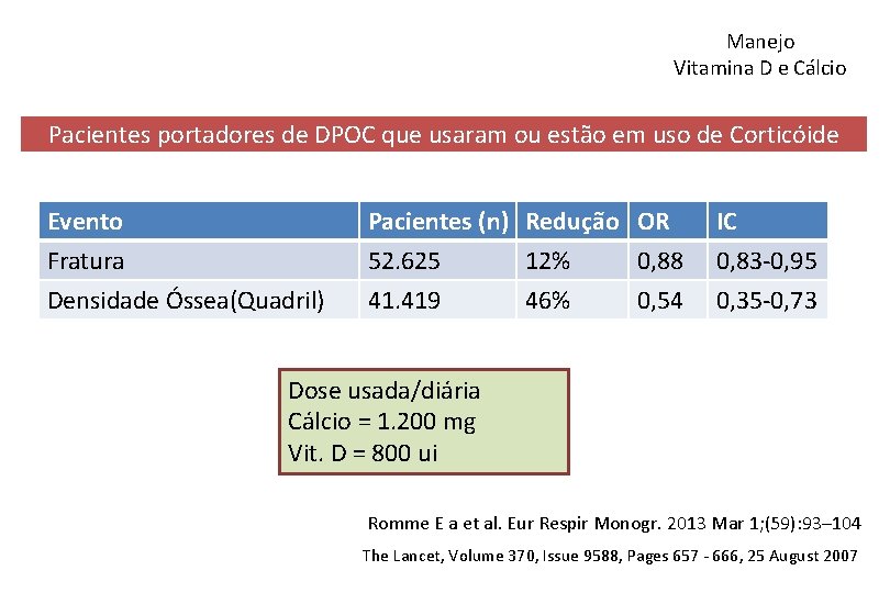 Manejo Vitamina D e Cálcio Pacientes portadores de DPOC que usaram ou estão em