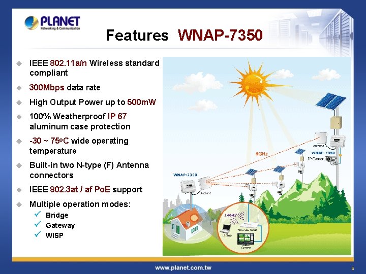 Features WNAP-7350 u IEEE 802. 11 a/n Wireless standard compliant u 300 Mbps data