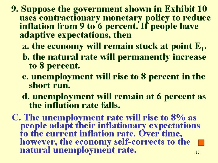 9. Suppose the government shown in Exhibit 10 uses contractionary monetary policy to reduce