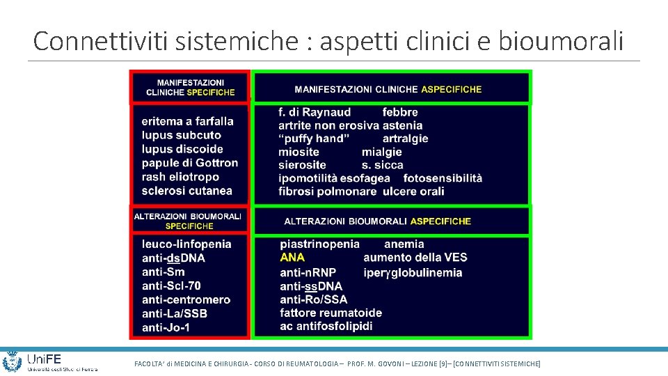 Connettiviti sistemiche : aspetti clinici e bioumorali FACOLTA’ di MEDICINA E CHIRURGIA - CORSO