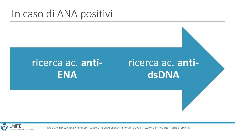 In caso di ANA positivi ricerca ac. anti. ENA ricerca ac. antids. DNA FACOLTA’