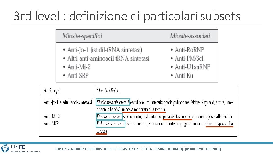3 rd level : definizione di particolari subsets FACOLTA’ di MEDICINA E CHIRURGIA -