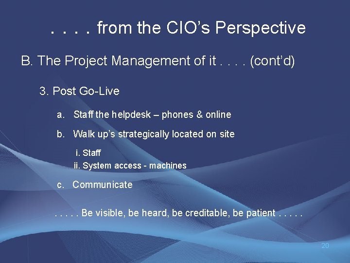 . . from the CIO’s Perspective B. The Project Management of it. . (cont’d)