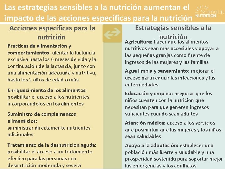 Las estrategias sensibles a la nutrición aumentan el impacto de las acciones específicas para